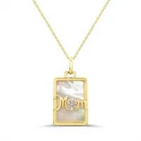10K Yellow Gold Mother of Pearl & Created White Sapphire Pendant