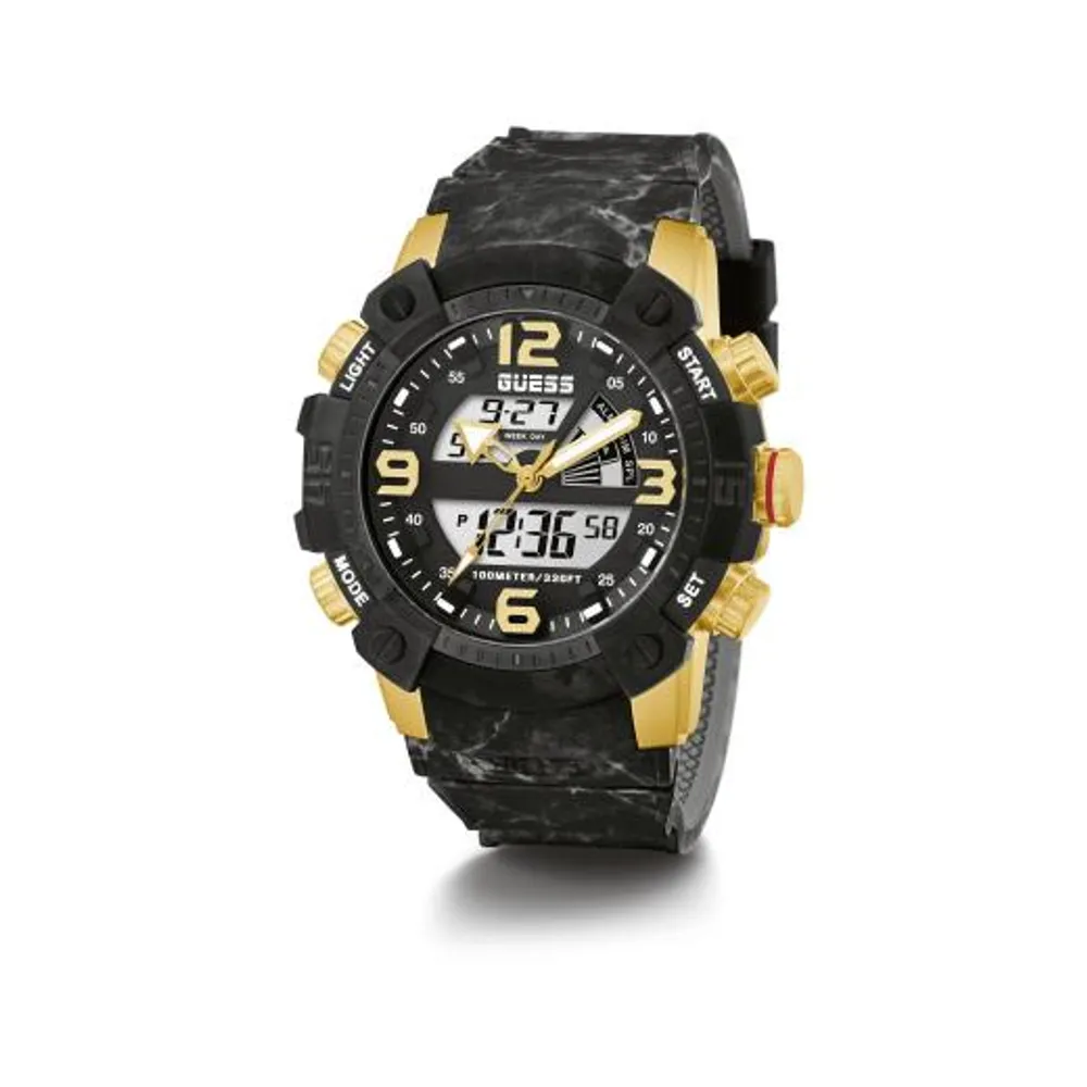 Guess Men's Stainless Steel Gold-Tone and Black Digital Watch