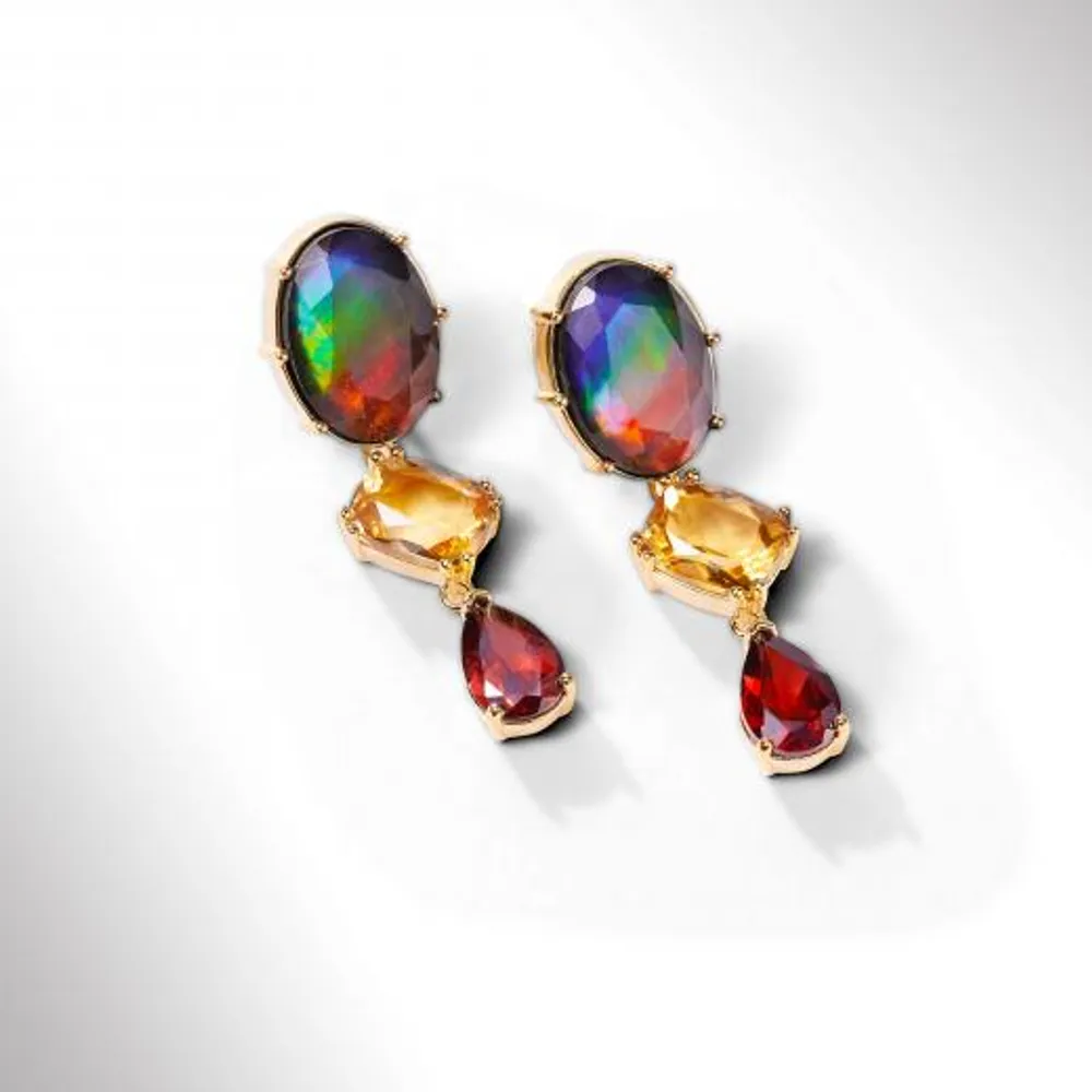 KORITE RADIANT Sterling Silver 18K Gold Plated Ammolite, Garnet Earrings