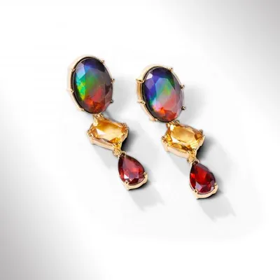 KORITE RADIANT Sterling Silver 18K Gold Plated Ammolite, Garnet Earrings