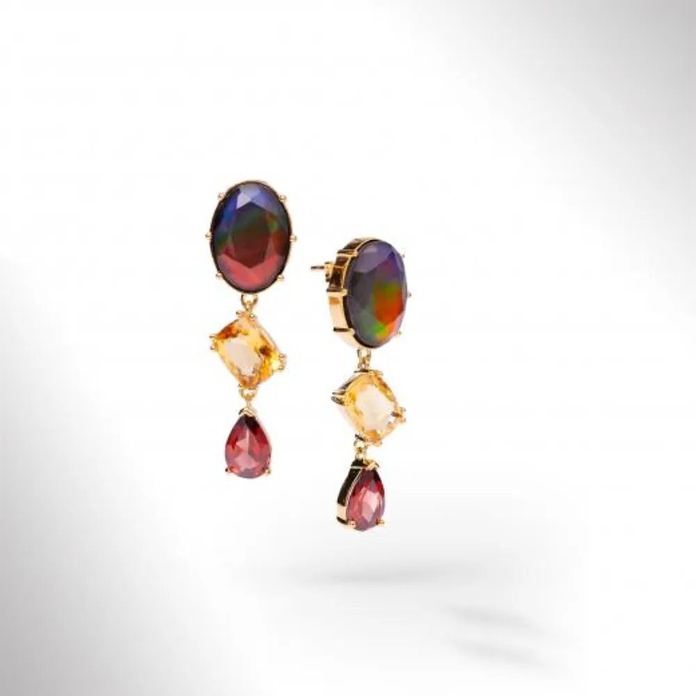 KORITE RADIANT Sterling Silver 18K Gold Plated Ammolite, Garnet Earrings