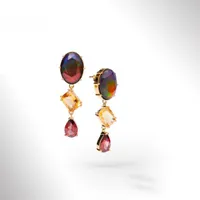 KORITE RADIANT Sterling Silver 18K Gold Plated Ammolite, Garnet Earrings