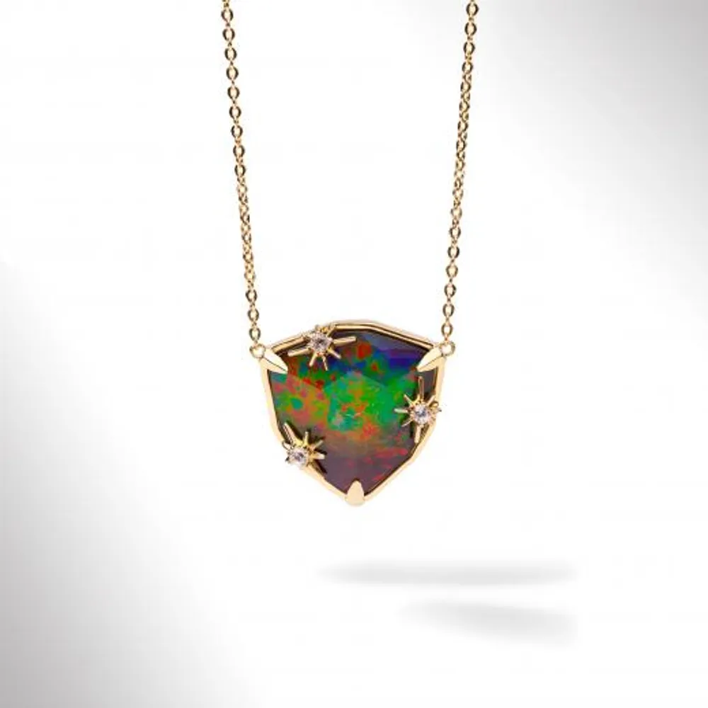 KORITE STARLIGHT Sterling Silver 18K Gold Plated Ammolite & White Topaz Necklace