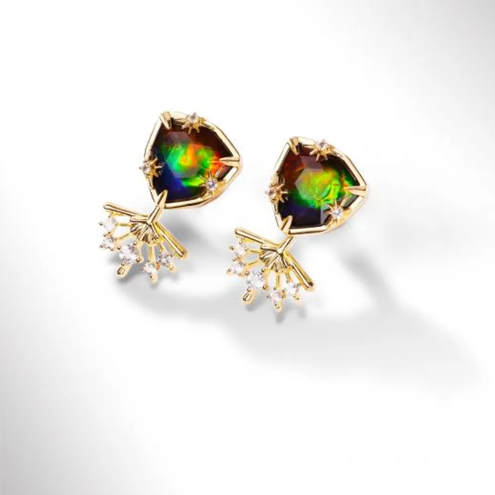 KORITE STARLIGHT Sterling Silver 18K Gold Plated Ammolite & White Topaz Earrings