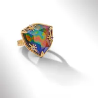 KORITE STARLIGHT Sterling Sliver 18K Gold Plated Ammolite & White Topaz Ring