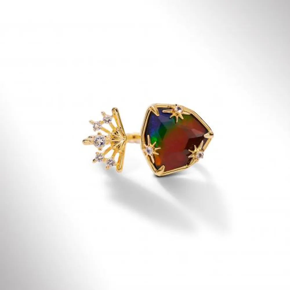 KORITE STARLIGHT Sterling Silver 18K Gold Plated Ammolite & White Topaz Ring