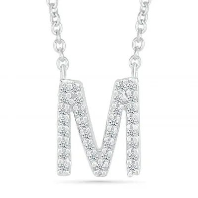 Sterling Silver & Diamond "M" Initial Necklace