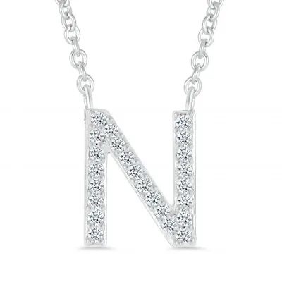 Sterling Silver & Diamond "N" Initial Necklace