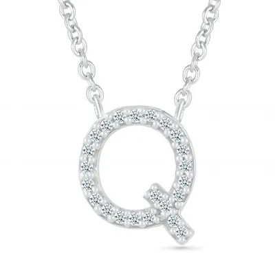 Sterling Silver & Diamond "Q" Initial Necklace