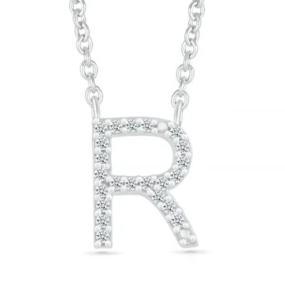 Sterling Silver & Diamond "R" Initial Necklace