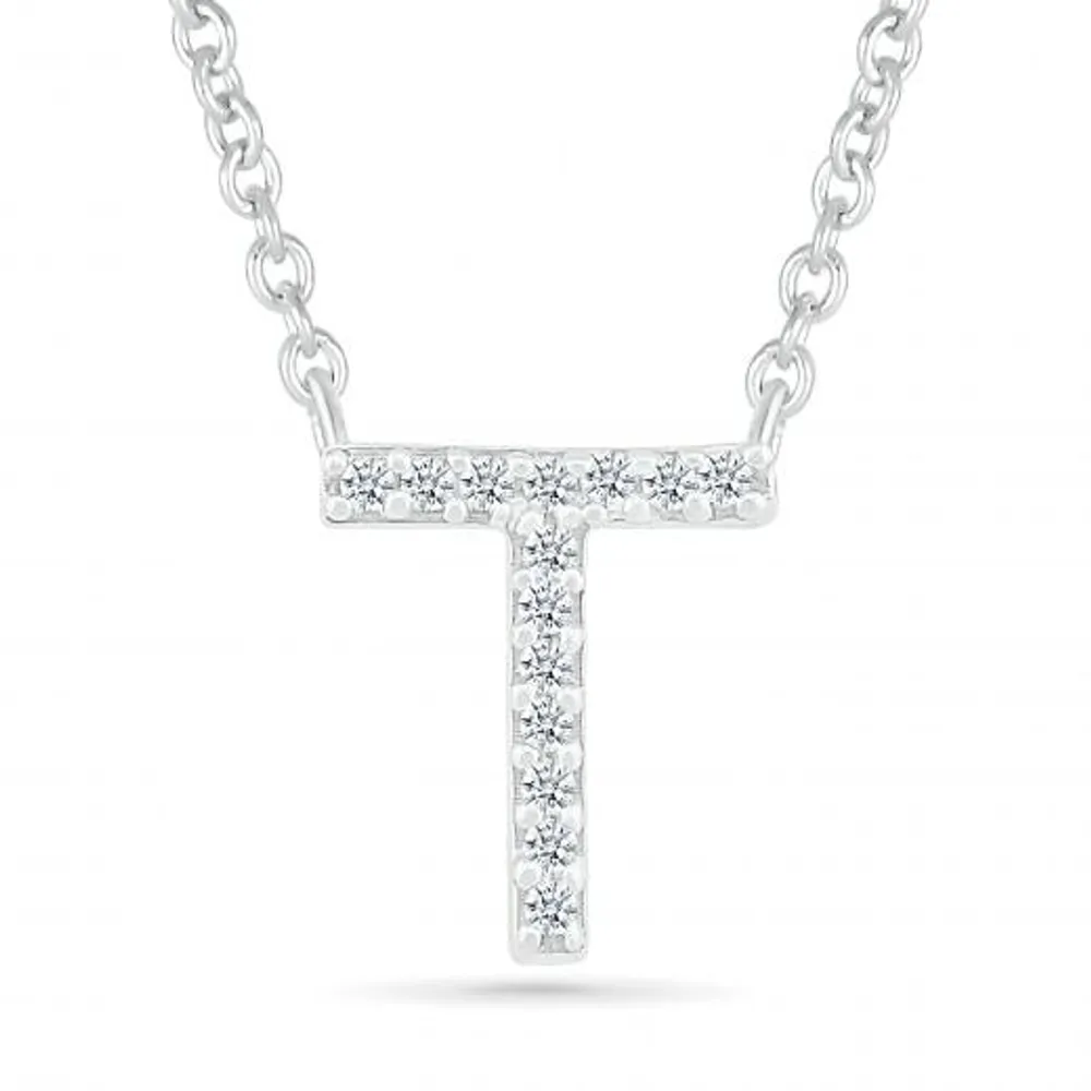 Rhodium Over Sterling Silver Letter T Initial Necklace - 12H8LT | JTV.com