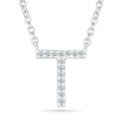 Sterling Silver & Diamond "T" Initial Necklace