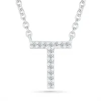 Sterling Silver & Diamond "T" Initial Necklace