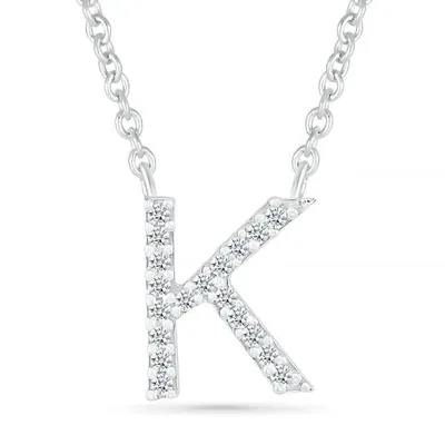 Sterling Silver & Diamond "K" Initial Necklace