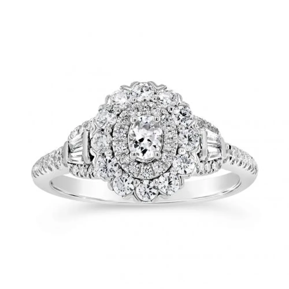 14K White Gold 1.00CTW Diamond Oval Bridal Ring