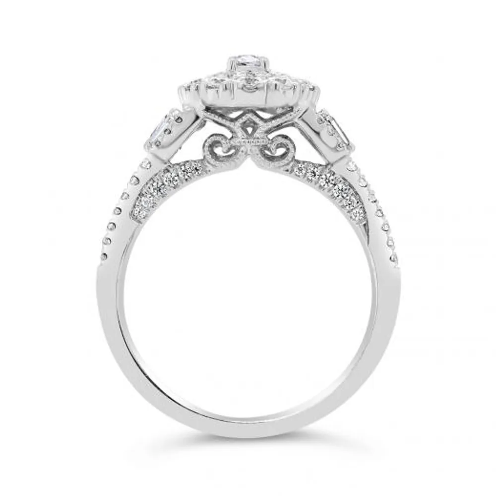 14K White Gold 1.00CTW Diamond Oval Bridal Ring