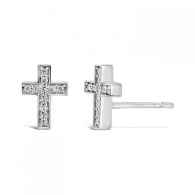 Sterling Silver 0.11CTW Diamond Cross Earrings