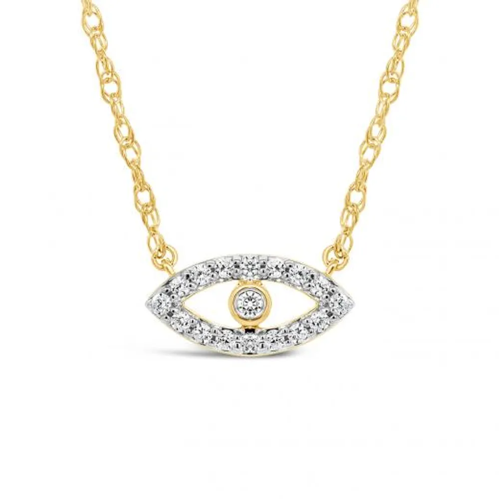 10K Yellow Gold Diamond Evil Eye Necklace