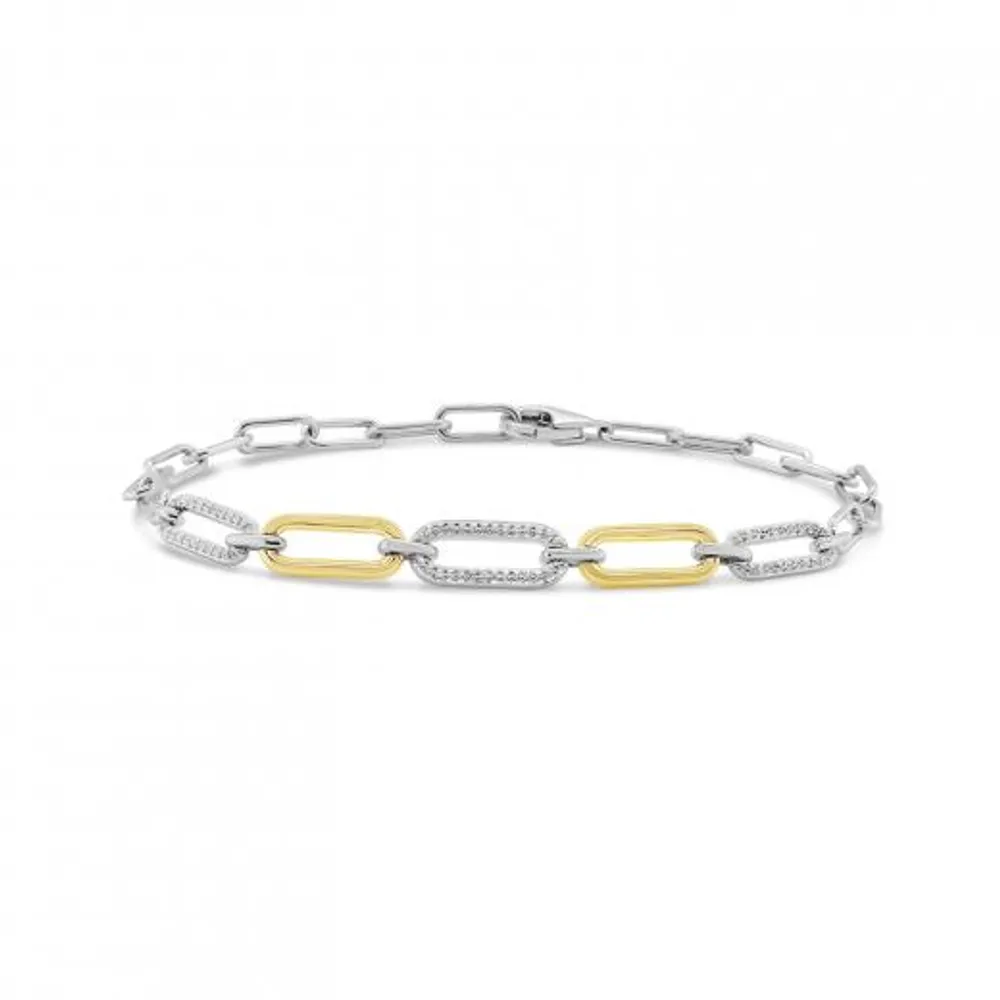 Sterling Silver 10K Yellow Gold 0.18CTW Diamond Paperclip Bracelet