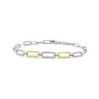 Sterling Silver 10K Yellow Gold 0.18CTW Diamond Paperclip Bracelet