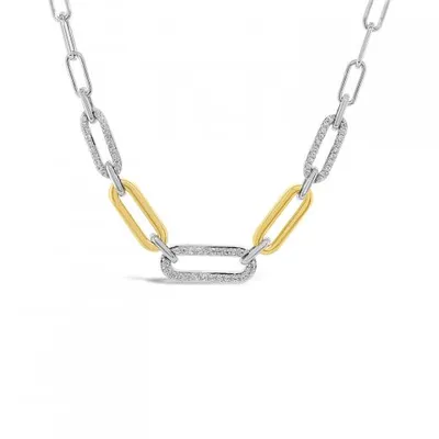 Sterling Silver 10K Yellow Gold 0.29CTW Diamond Paperclip Chain