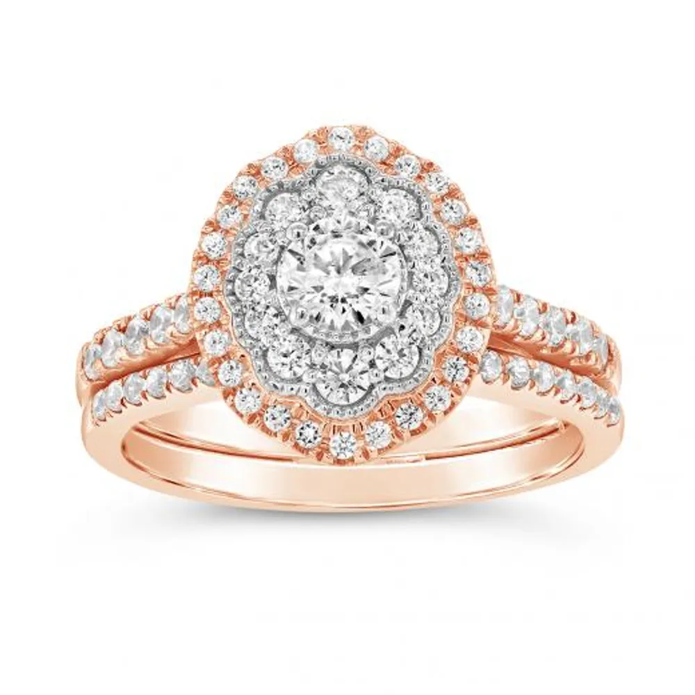 10K Rose Gold 1.00CTW Diamond Oval Shaped Bridal Set