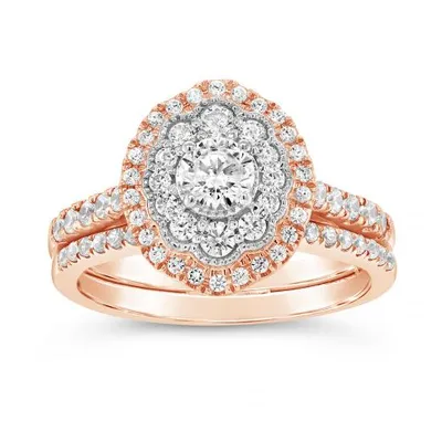 10K Rose Gold 1.00CTW Diamond Oval Shaped Bridal Set