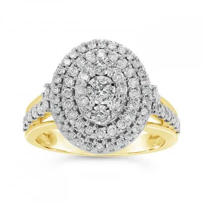 10K Yellow Gold 1.00CTW Diamond Oval Shaped Fashion Ring