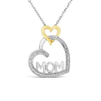 Sterling Silver & 10K Yellow Gold Diamond Mom Heart Pendant