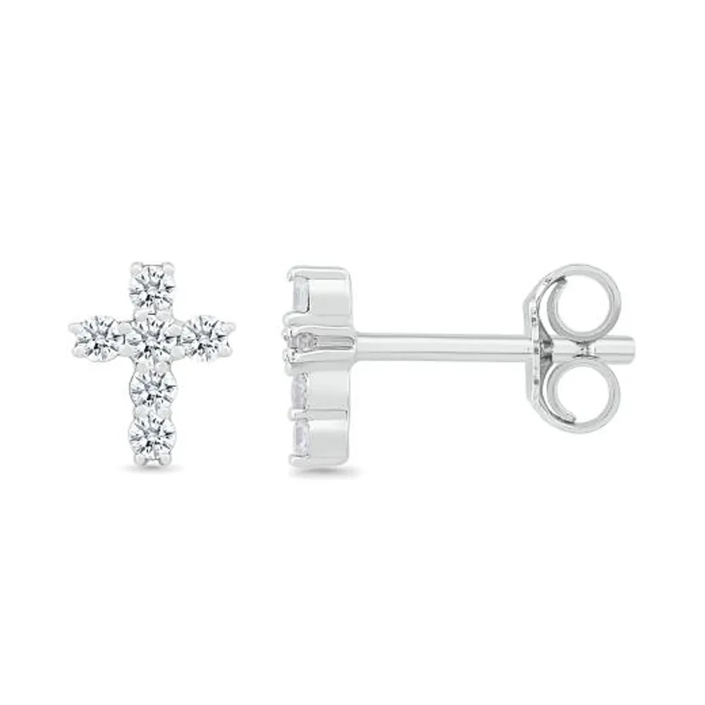 10K White Gold 0.23CTW Diamond Cross Earrings