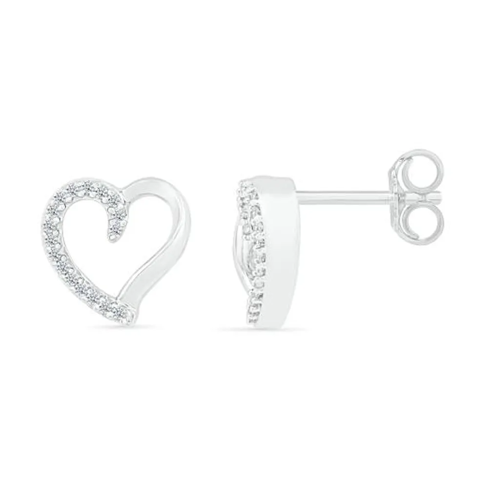 10K White Gold Diamond Heart Earrings