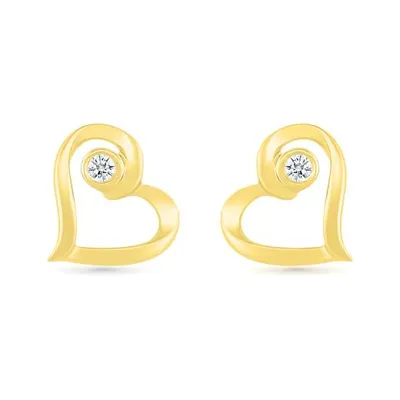 10K Yellow Gold Diamond Heart Earrings