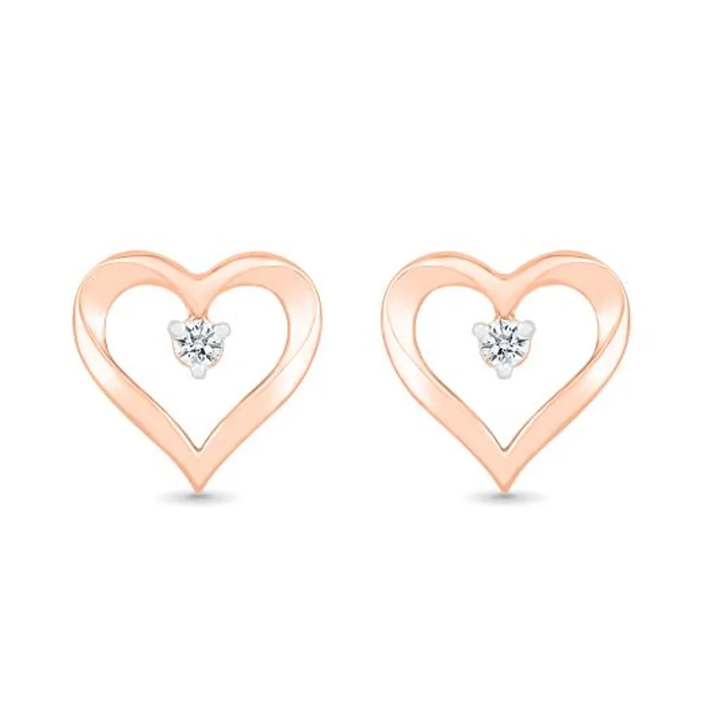 10K Rose Gold Diamond Heart Earrings