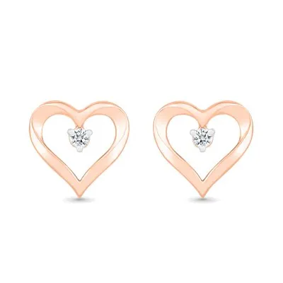 10K Rose Gold Diamond Heart Earrings