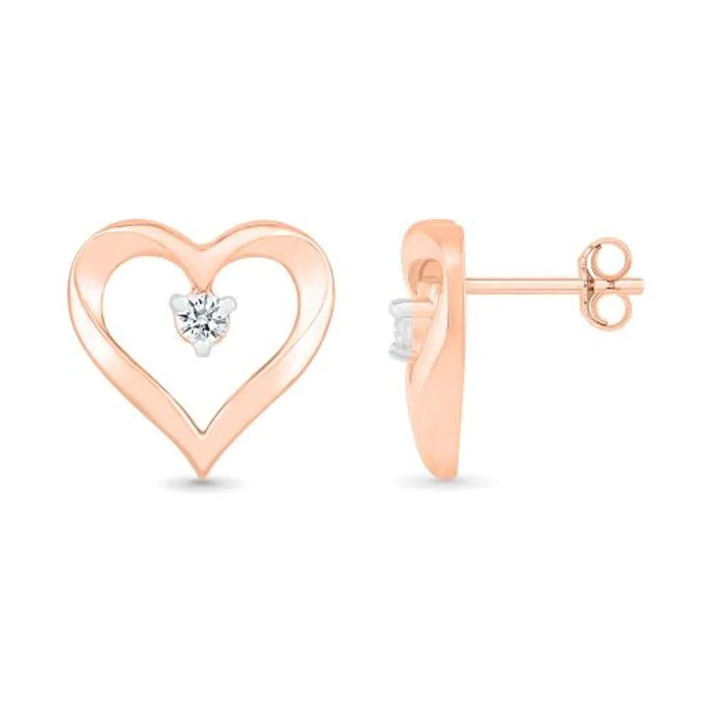 10K Rose Gold Diamond Heart Earrings