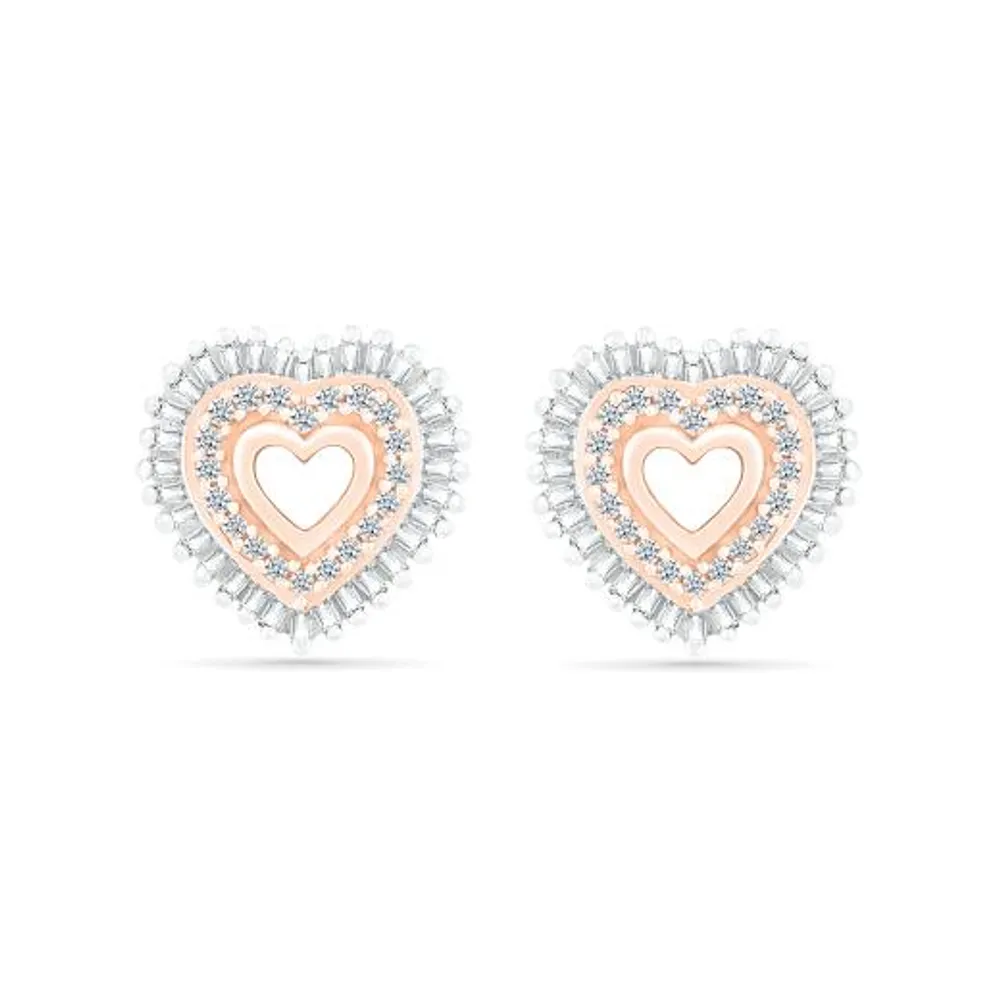 10K Rose Gold 0.29CTW Diamond Heart Earrings