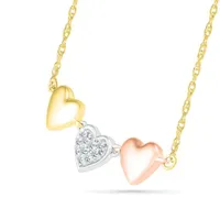 10K Tri-Colour Gold Heart Trio Diamond Necklace