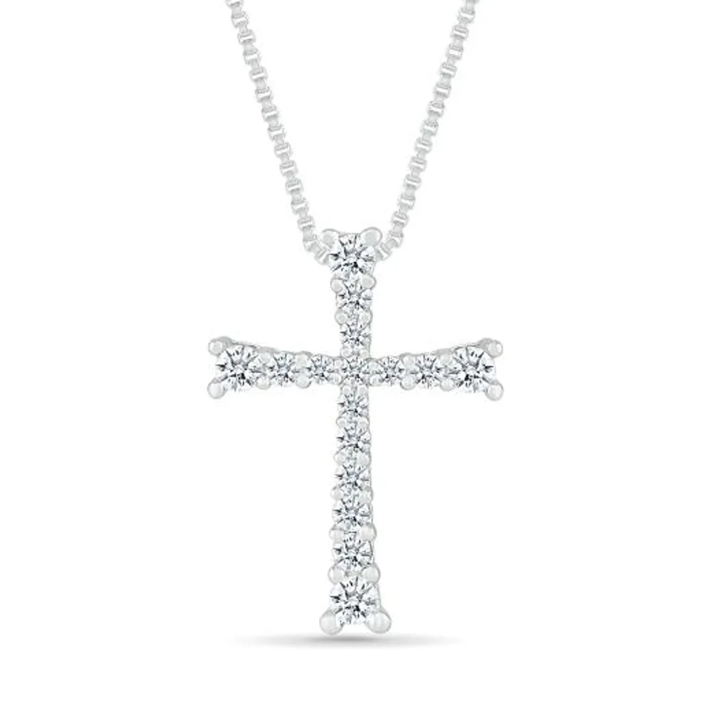 10K White Gold 0.23CTW Diamond Cross Pendant