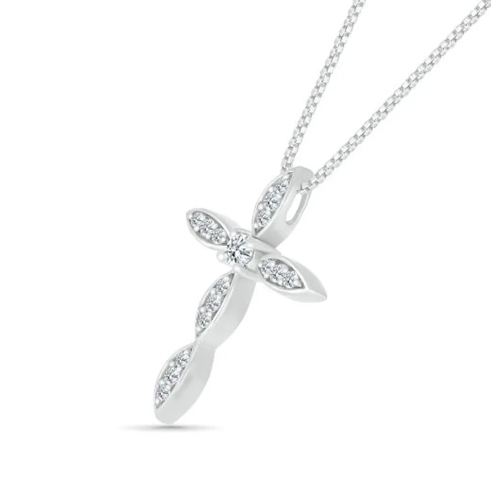 10K White Gold 0.29CTW Diamond Cross Pendant