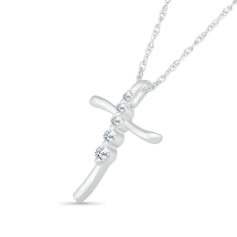 10K White Gold 0.11CTW Diamond Cross Pendant