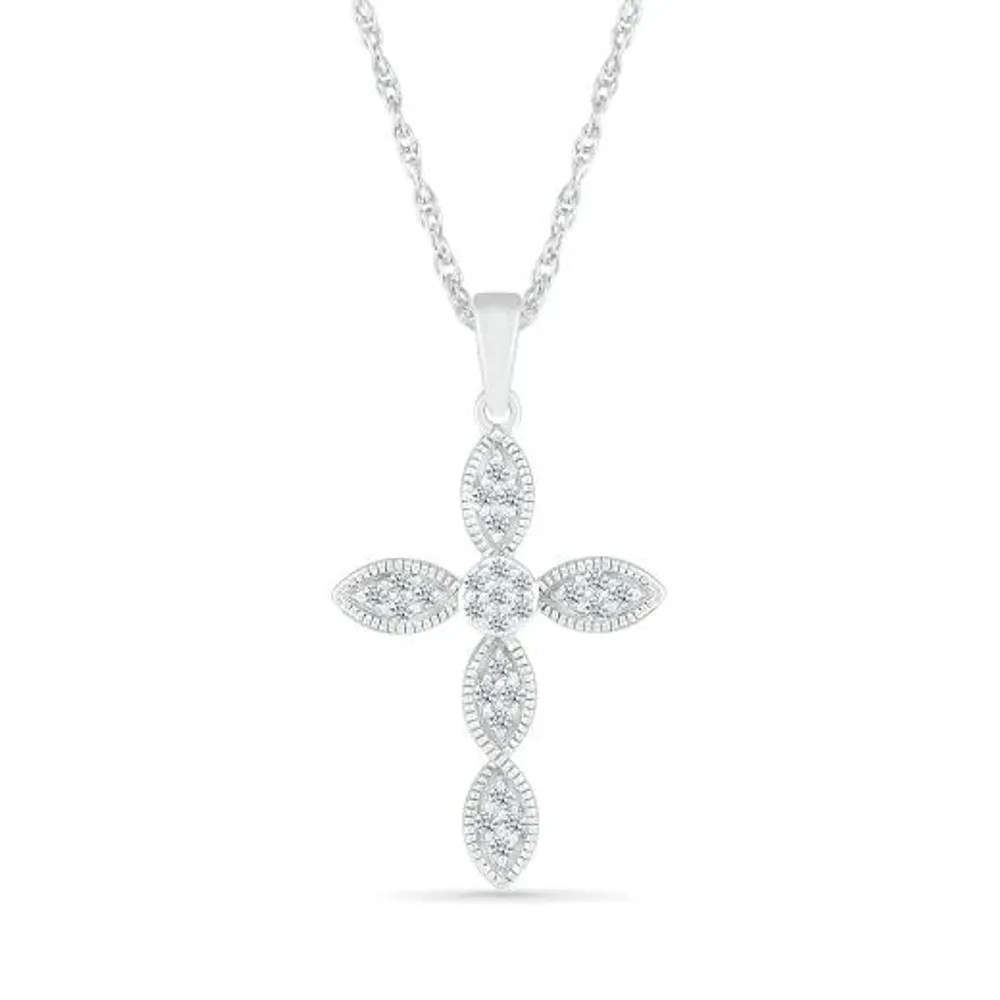 10K White Gold 0.11CTW Diamond Cross Pendant