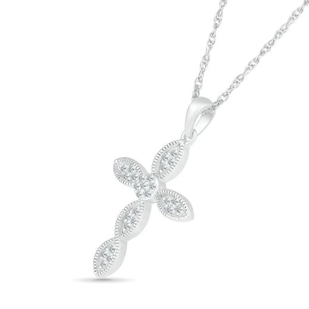 10K White Gold 0.11CTW Diamond Cross Pendant