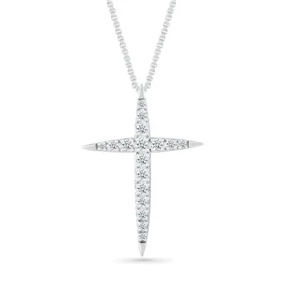 10K White Gold 0.29CTW Diamond Pointed Cross Pendant