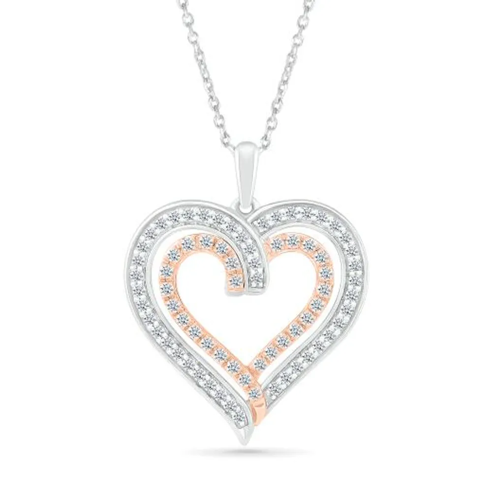 Sterling Silver & Rose Gold 0.45CTW Heart Pendant