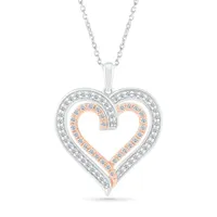 Sterling Silver & Rose Gold 0.45CTW Heart Pendant