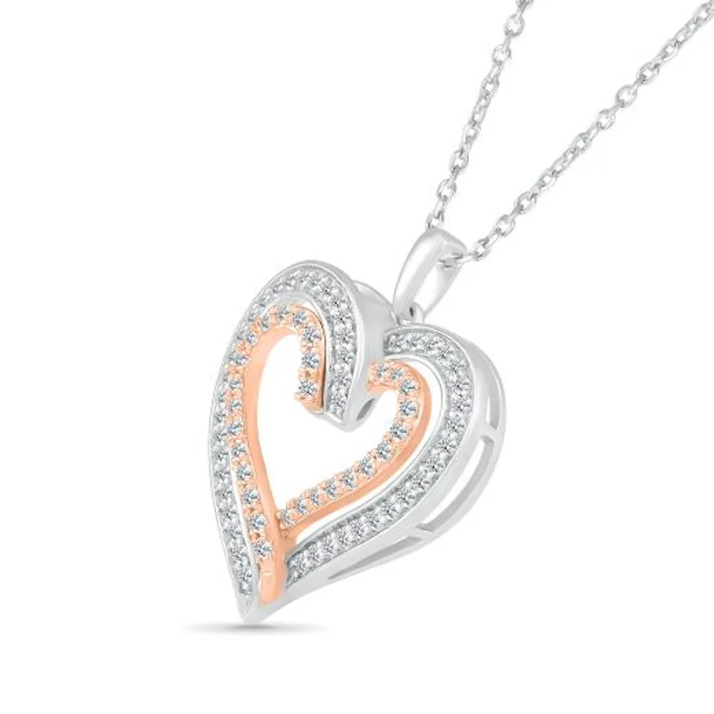 Sterling Silver & Rose Gold 0.45CTW Heart Pendant