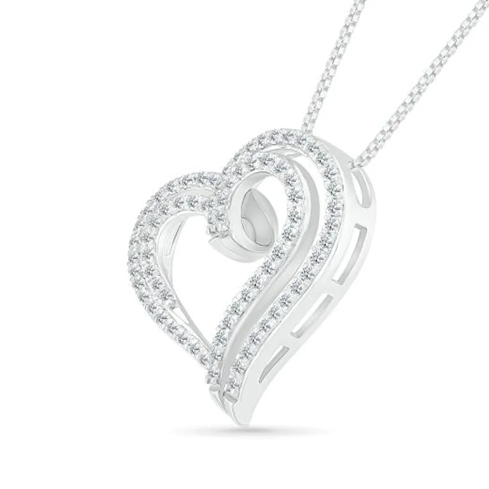 10K White Gold 0.45CTW Diamond Hearts Pendant