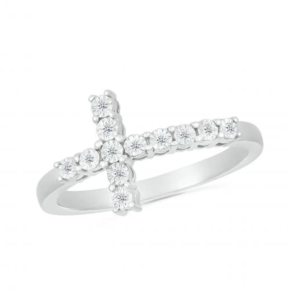 Sterling Silver & Diamond Cross Ring