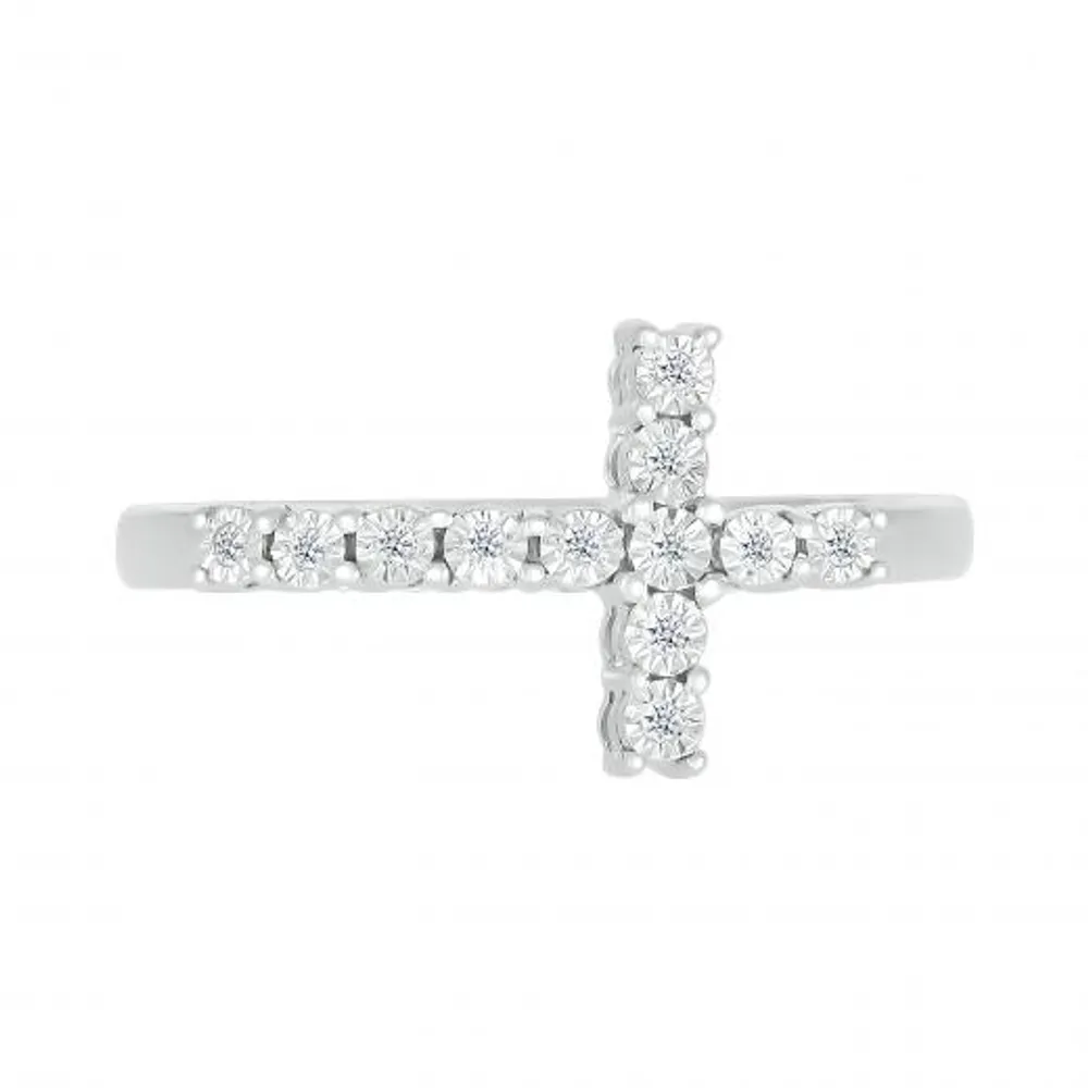 Sterling Silver & Diamond Cross Ring