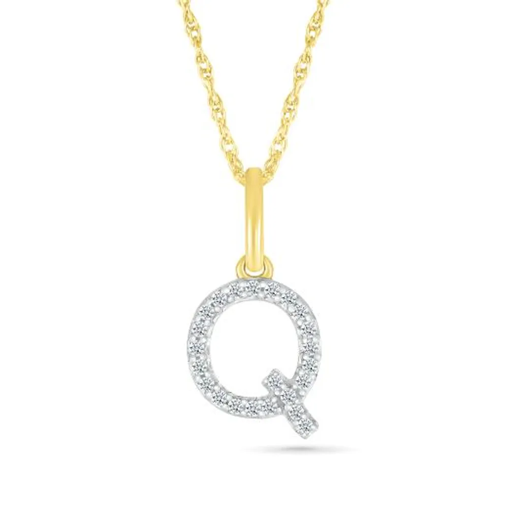 10K Yellow Gold & Diamond "Q" Initial Pendant